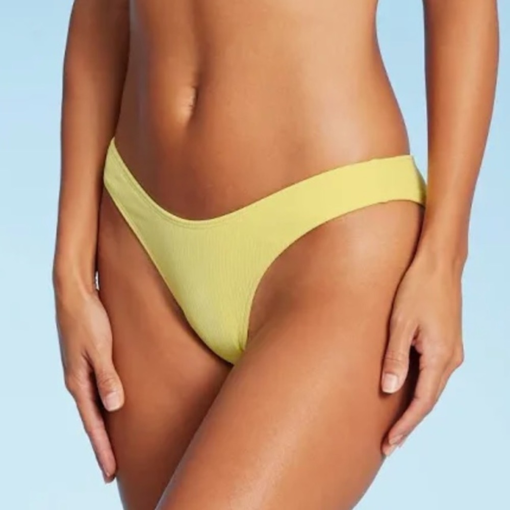Juniors' Xhilaration Ribbed Cheeky High Leg Scoop waist Bikini Bottom yellow nwt